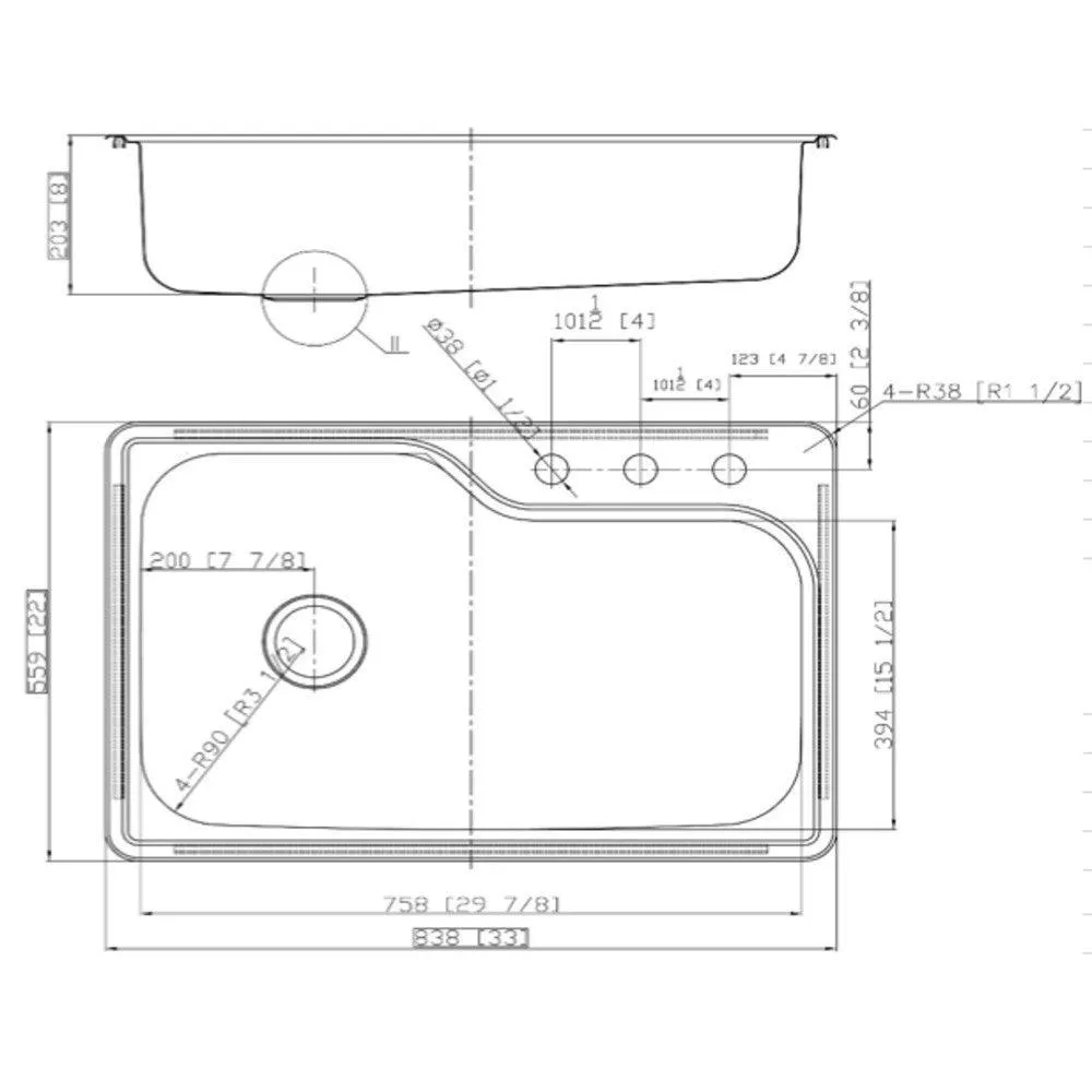 Design House 110593 Single Bowl 3-Hole 33x22x8 in. 18 Gauge Kitchen Sink, Stainless Steel, photo 4 of 7