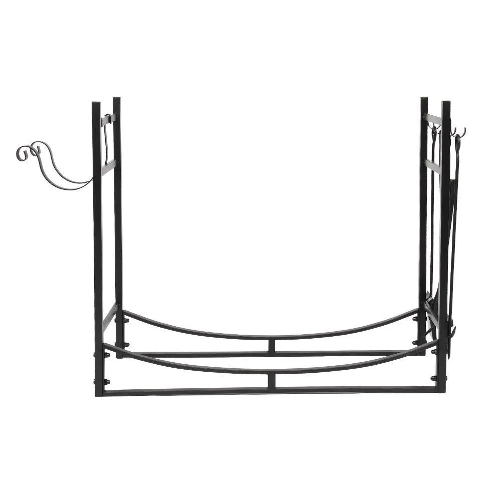 Ktaxon 36" Firewood Rack Indoor Fireplace Tool Rack Outdoor Log Rack with 4 Tools Wood Holder Bin Firewood Holders Lumber Storage Stacking Black Wrought Iron Fireplace Logs Holder Stove, photo 2 of 8