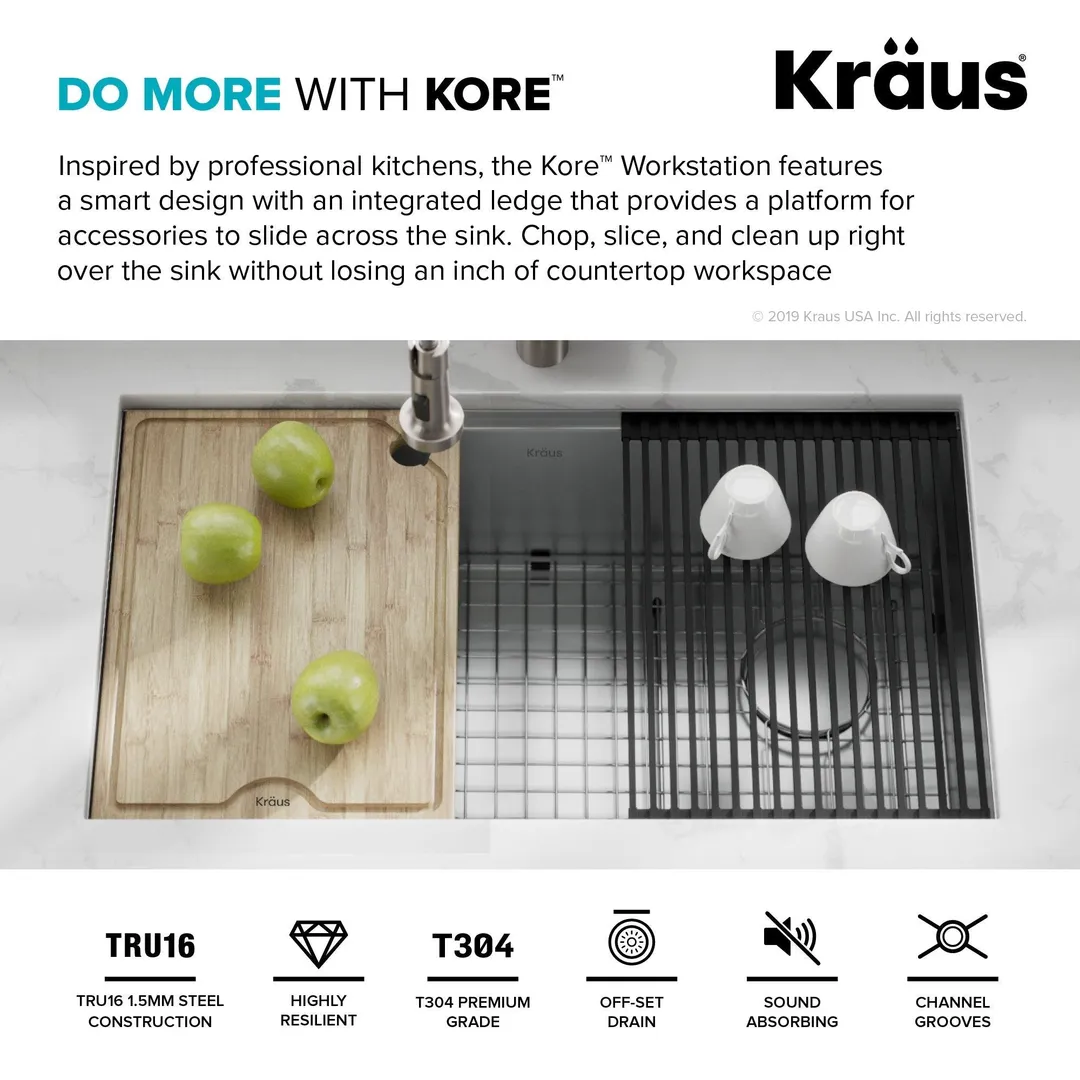 KRAUS Kore™ Workstation 32-inch Undermount 16 Gauge Single Bowl Stainless Steel Kitchen Sink with Accessories (Pack of 5), photo 3 of 13