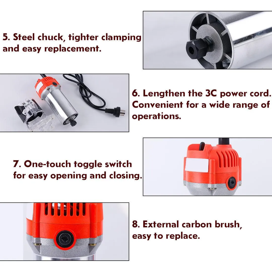 V.I.P. 110V 1200W 35000r/min Waterproof Electric Wood Hand Trimmer Edge Wood Laminator Router Joiners Woodworking Tool Set Kit Carving Machine, photo 5 of 10
