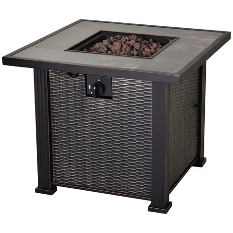 30" 50,000 BTU Outdoor Patio Backyard Gas Fire Pit Table with Beautiful Slate Tabletop & Wicker Design