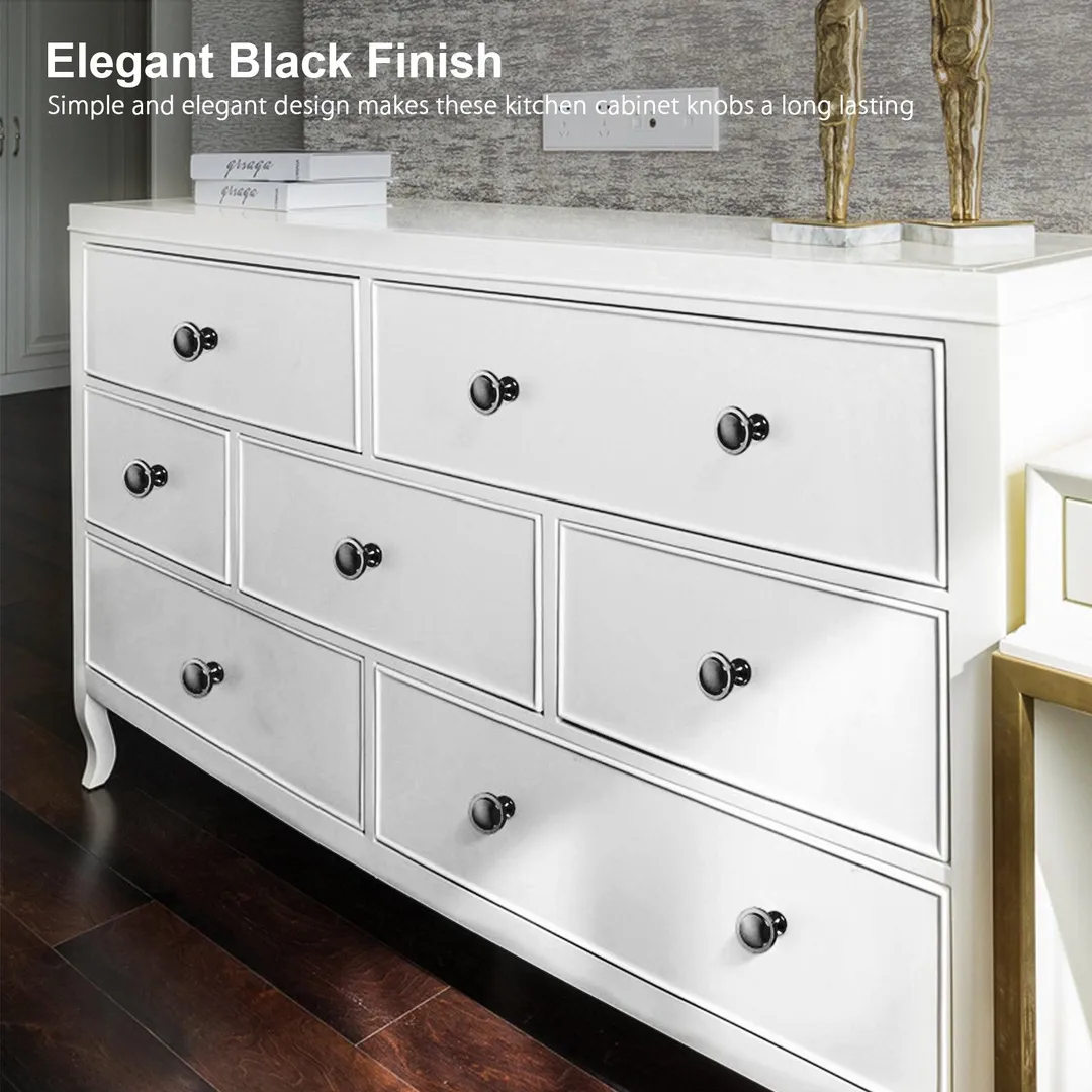 TSV 10pcs Kitchen Round Mushroom Drawer Handles Cabinet Knobs, Black Cabinet Hardware Round Knobs with Screws, Elegant Black Finish, for Bathroom Cabinets Dresser Home Decor (1.14/1.22in Diameter), photo 2 of 9