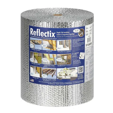 16 in wide · 50 ft long R-3.7 to R-21 Reflective Radiant Barrier Foil Insulation Roll 67 sq ft