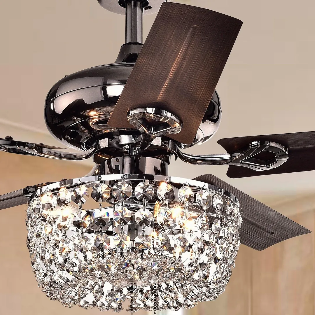 Warehouse of Tiffany Angel 3-light Crystal Chandelier 5-blade 43-inch Brown Ceiling Fan (Optional Remote), photo 3 of 8