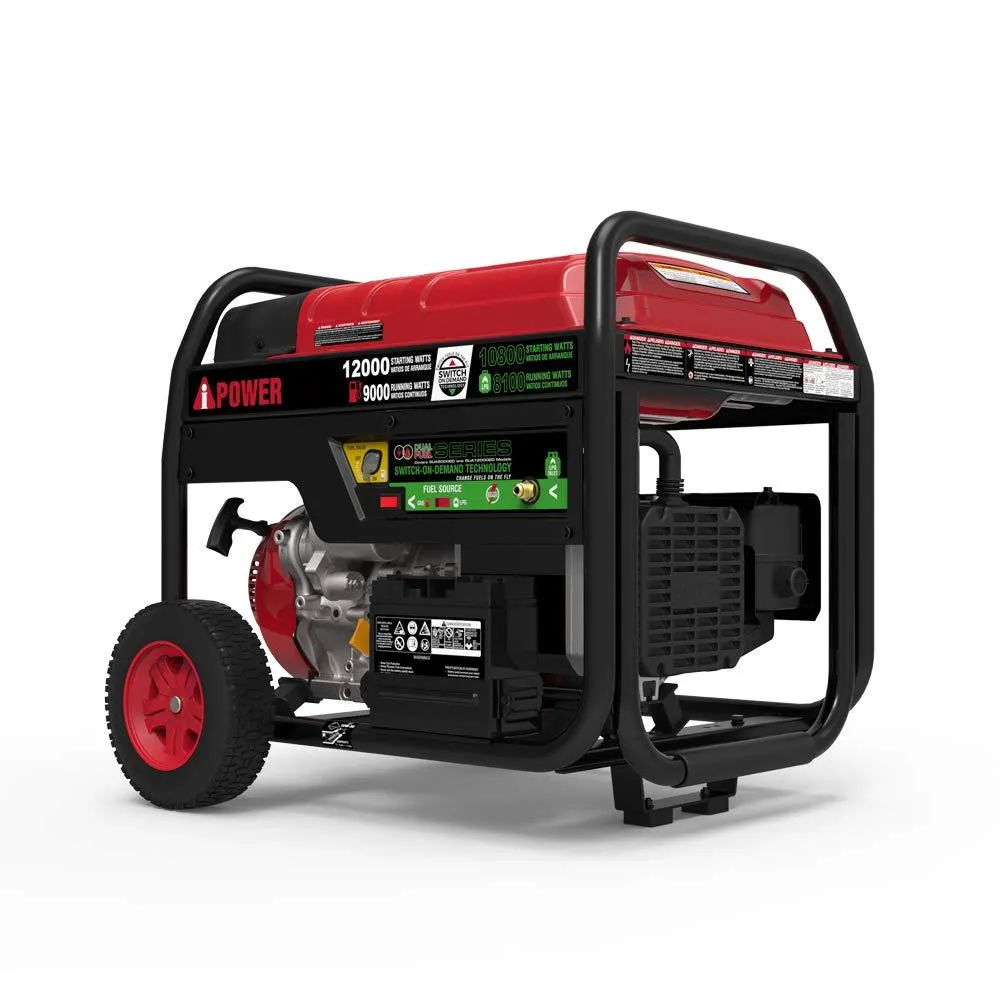 A-iPower SUA12000ED 12000-Watt Hybrid Dual Fuel Portable Generator Propane or Gas EPA/CARB, Black, photo 4 of 6