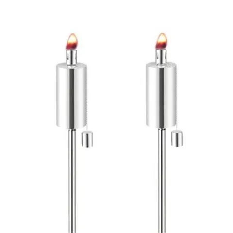 Two Stainless Steel Cylinder Shaped Anywhere Garden Tiki Torches - Set of 2