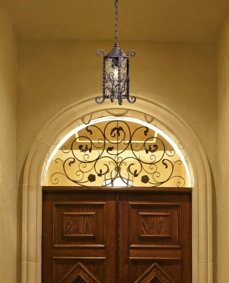 John Timberland Traditional Outdoor Light Hanging Dark Walnut Iron Scroll 15" Champagne Water Glass Damp Rated for Exterior Porch, photo 3 of 6
