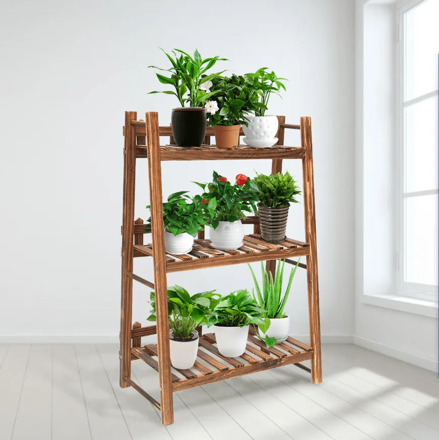 AUGIENB 3-Tier Wooden Flower Plant Stand, Flower Pot Bonsai Stand Plant Display Stand Rack Ladder Shelf for Indoor Outdoor Living Room Balcony Patio Yard, 23.6"x12.2"x35.4", photo 2 of 7