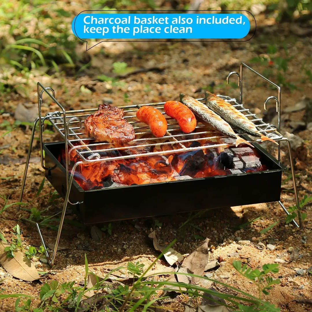 Charcoal Grill Camp Grill Mini Grill Folding Campfire Grill Portable Grill Lightweight Steel Mesh Barbecue Grill Camping Grill for Outdoor Camping Cooking Hiking Backpacking Party, photo 6 of 9