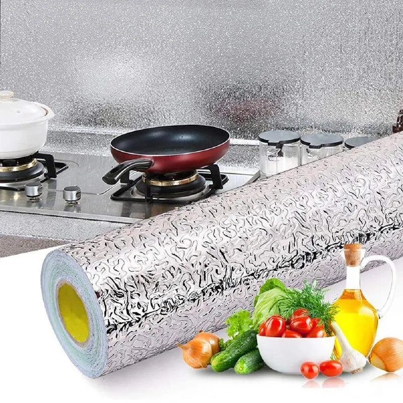 Gonex 40x100/200/300cm Kitchen Oil-proof Waterproof Stickers Aluminum Foil Stove Cabinet Self Adhesive Wall Sticker DIY Wallpaper, photo 7 of 11