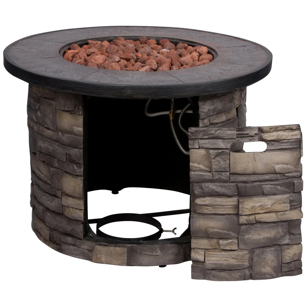 Shine Company Sevilla 35 in. Round Outdoor Fire Pit Table - Stone, photo 3 of 5