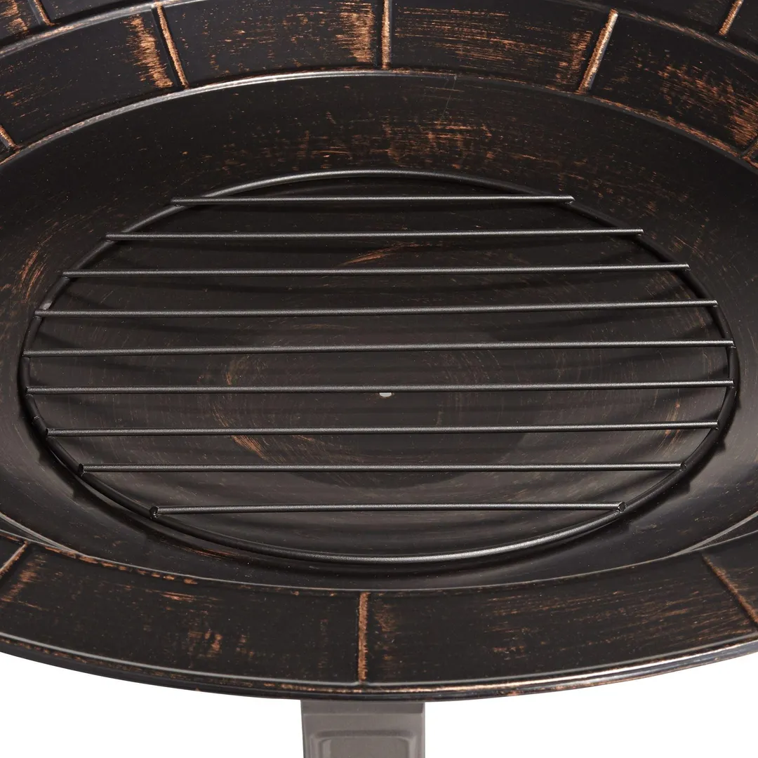 John Timberland Iron Outdoor Fire Pit Round 30" Bowl Brick Steel Wood Burning With Spark Screen and Fire Poker for Outside Backyard Patio Camping, photo 5 of 8