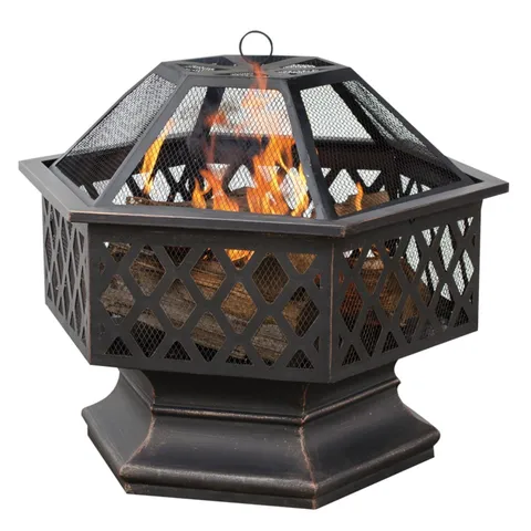 WAD1377SP, Hex Shaped Outdoor Fire Bowl with Lattice, Oil Rubbed Bronze