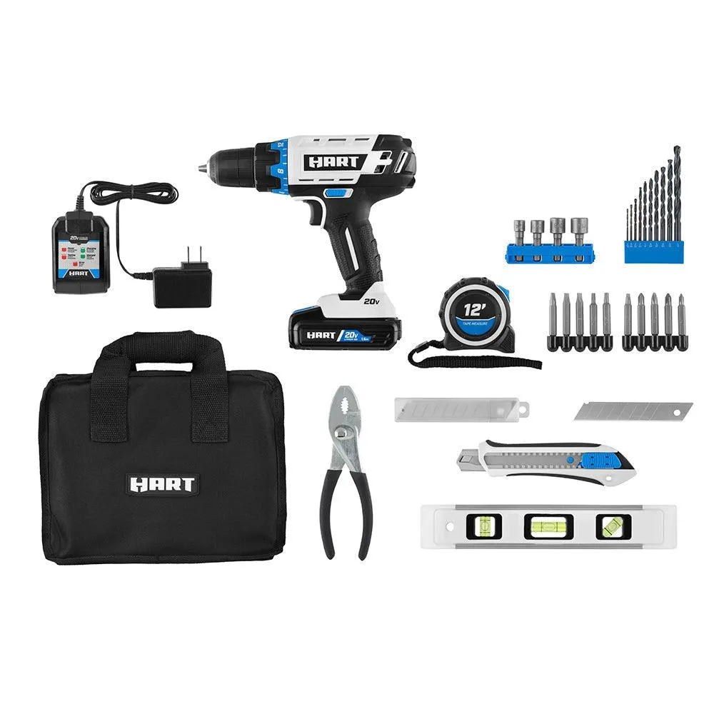 HART 20-Volt Cordless 36-Piece Project Kit, 3/8-inch Drill/Driver and 10-inch Storage Bag, (1) 1.5Ah Lithium-Ion Battery, photo 2 of 11