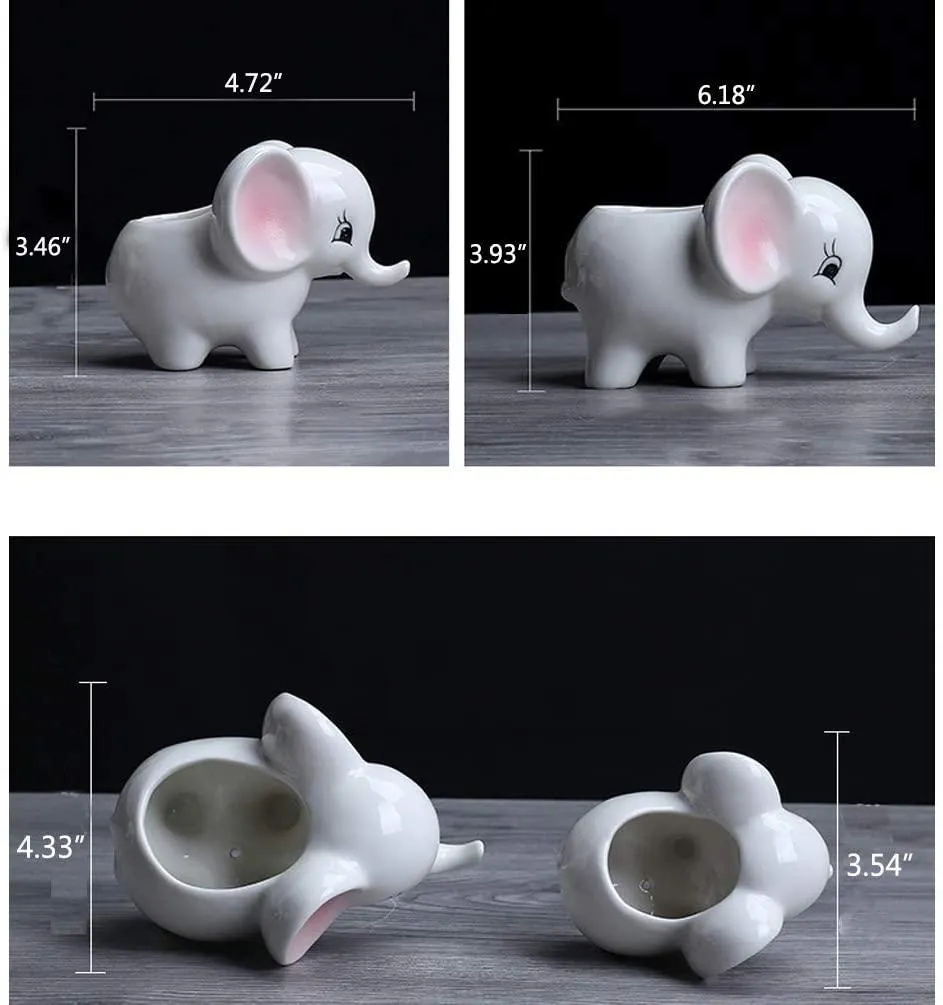 Succulent Pots - 2PCS Elephant Flower Pots Mother Elephant with Baby Elephant Ceramic Succulent Planter Plant Window Boxes with Tray for Indoor Outdoor Cactus Succulent Plant, photo 8 of 9