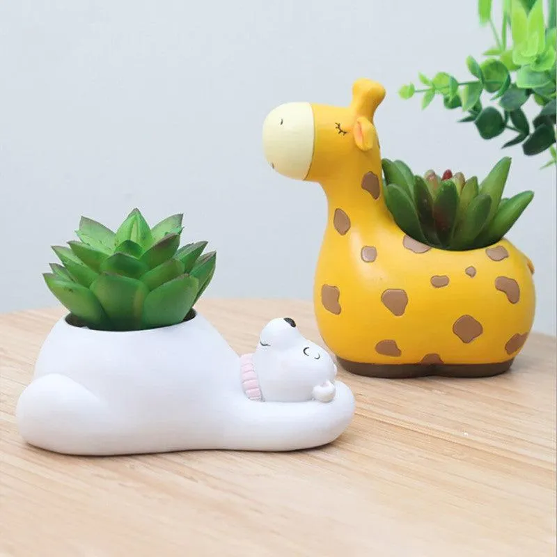 ENJOY Cute Hippo Succulent Pots With Drainage Resin Mini Flower Pot Garden Plants Vase Desk Flower Decoration, photo 4 of 5