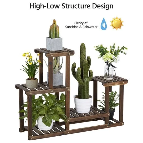 SmileMart 4 Tier Wood Plant Stand Tiered Flower Display Stand 6 Potted Plants for Indoors/Outdoors Brown, photo 6 of 10