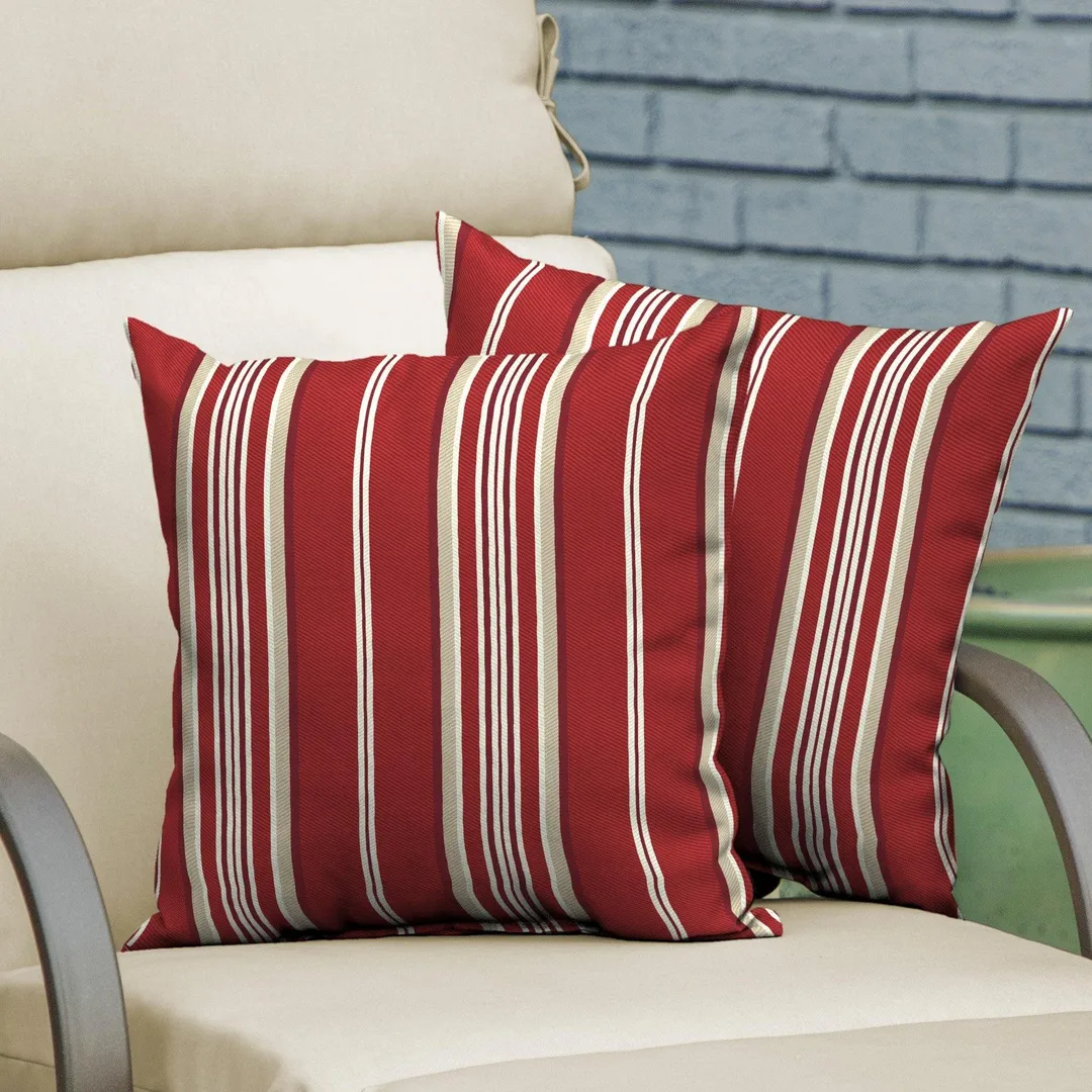 Better Homes & Gardens Red Stripe 16 x 16 in. Outdoor Toss Pillow w EnviroGuard, Set of 2, photo 2 of 7