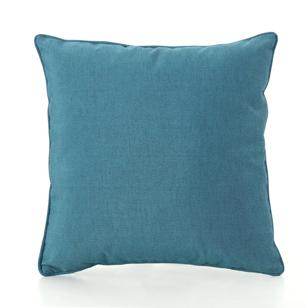 Esme Outdoor Water Resistant Fabric Solid and Striped Square Throw Pillows, Set of 4, Dark Teal, photo 3 of 11
