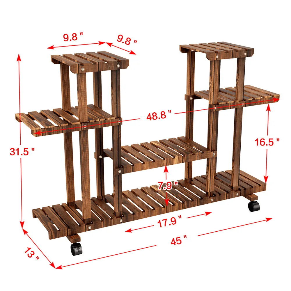 Yaheetech 4-Layer Rolling Wooden Flower Stand Flower Plant Display Stand Shelf Ladder Stand for Living Room Balcony Patio Yard Indoors & Outdoors, photo 8 of 10