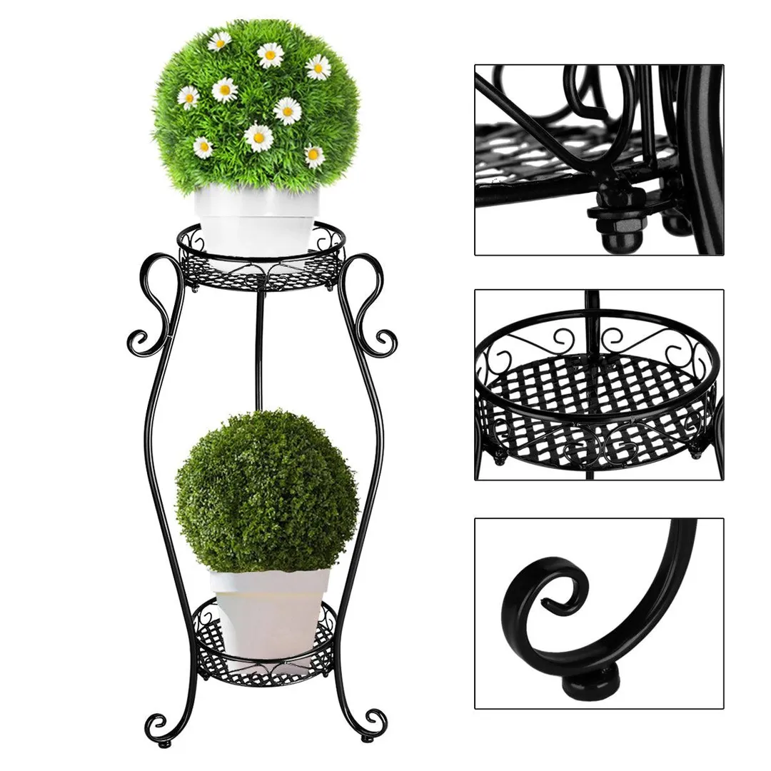 Dazone Demountable Metal 2 Tiers Plant Rack Indoor Floor Model Potted Plant Stand Black, photo 3 of 7