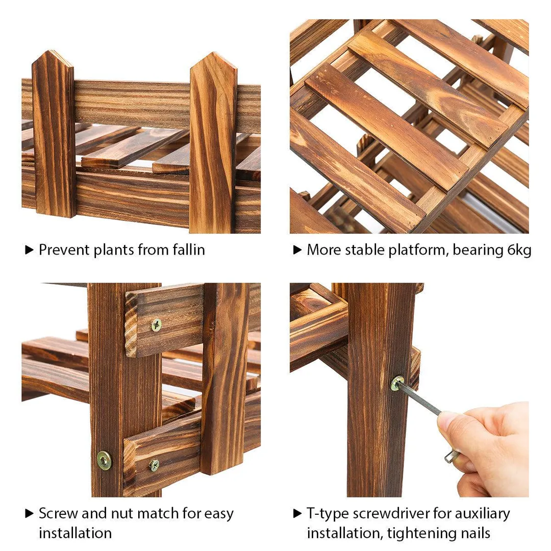 AUGIENB 3-Tier Wooden Flower Plant Stand, Flower Pot Bonsai Stand Plant Display Stand Rack Ladder Shelf for Indoor Outdoor Living Room Balcony Patio Yard, 23.6"x12.2"x35.4", photo 5 of 7
