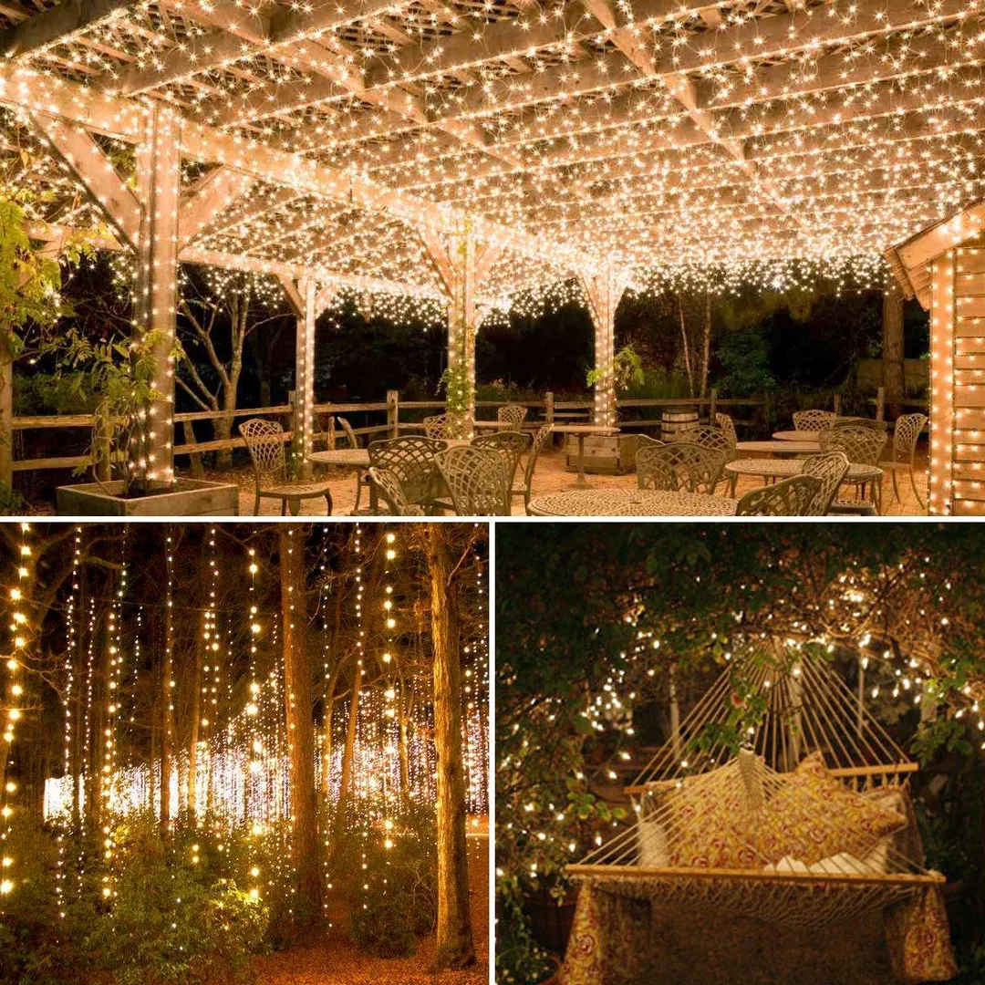 Qishi Solar String Lights Outdoor, 33ft 100 LED Solar Powered Fairy Lights Waterproof Decorative Lighting for Patio Garden Yard Party Wedding (Warm White), photo 4 of 8