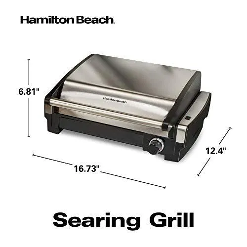 Hamilton Beach Electric Indoor Searing Grill Removable Easy-To-Clean Nonstick Plate, 6-Serving, Extra-Large Drip Tray, Stainless Steel (25360), photo 5 of 8
