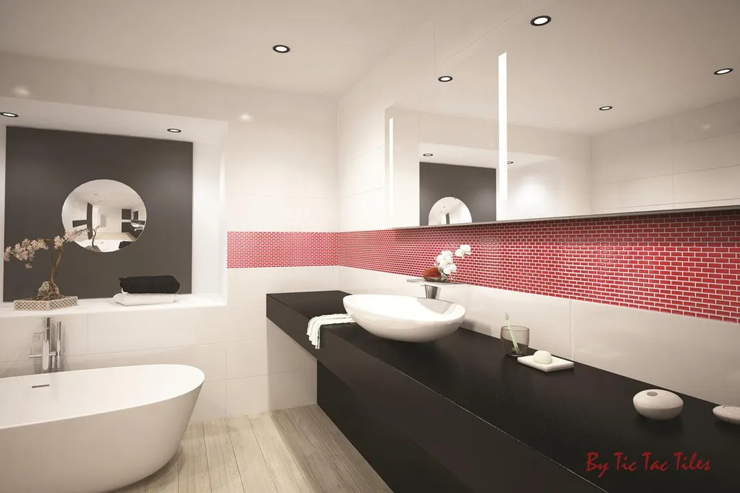 Tic Tac Tiles 10-Sheet Peel and Stick Self Adhesive Removable Stick On Kitchen Backsplash Bathroom 3D Wall Sticker Wallpaper Tiles in Brick Rosered, photo 2 of 7