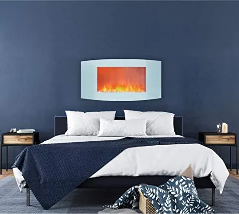 CAMBR35WMEF-1WHT 35" Curved Wall Mount Electronic Fireplace With Crystal Rocks