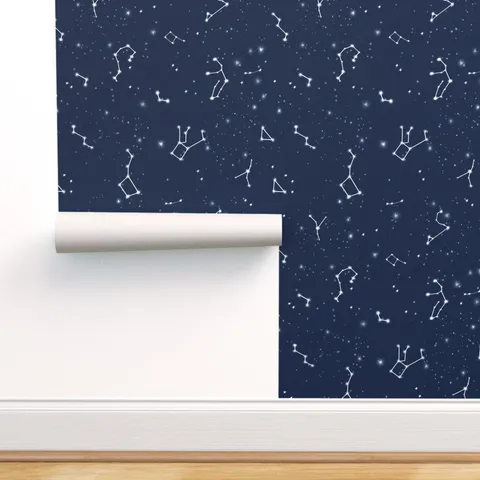 Peel-and-Stick Removable Wallpaper Constellations Kids Stars Navy Blue Baby Boy