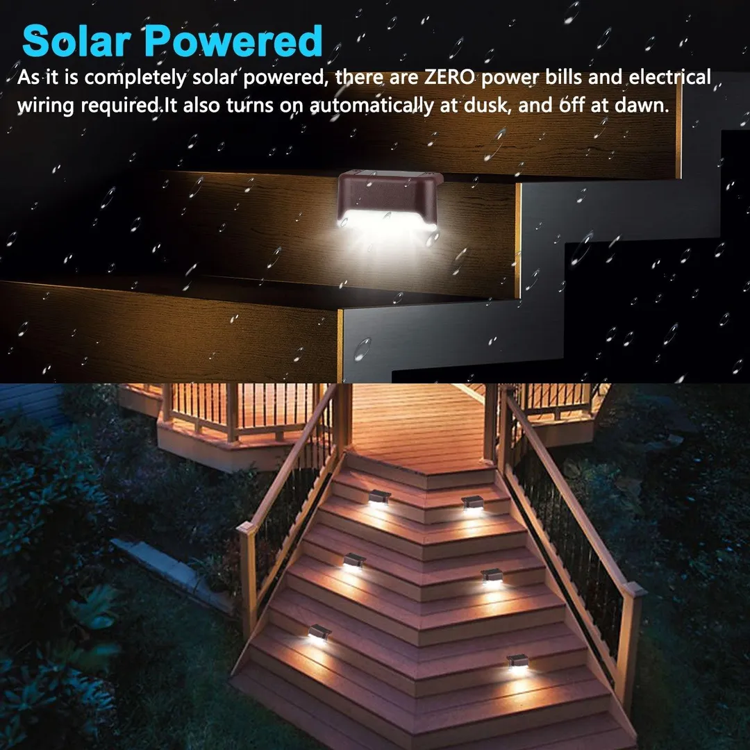 EEEKit 4Pcs Led Solar Deck Lights, Fence Post Solar Lights for Patio Pool Stairs Step and Pathway, Weatherproof LED Deck Lights Auto On/Off Solar Powered Outdoor Lights - White/Warm White, photo 3 of 9