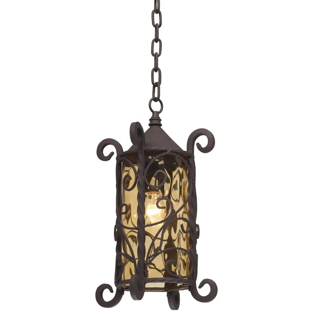 John Timberland Traditional Outdoor Light Hanging Dark Walnut Iron Scroll 15" Champagne Water Glass Damp Rated for Exterior Porch, photo 5 of 6
