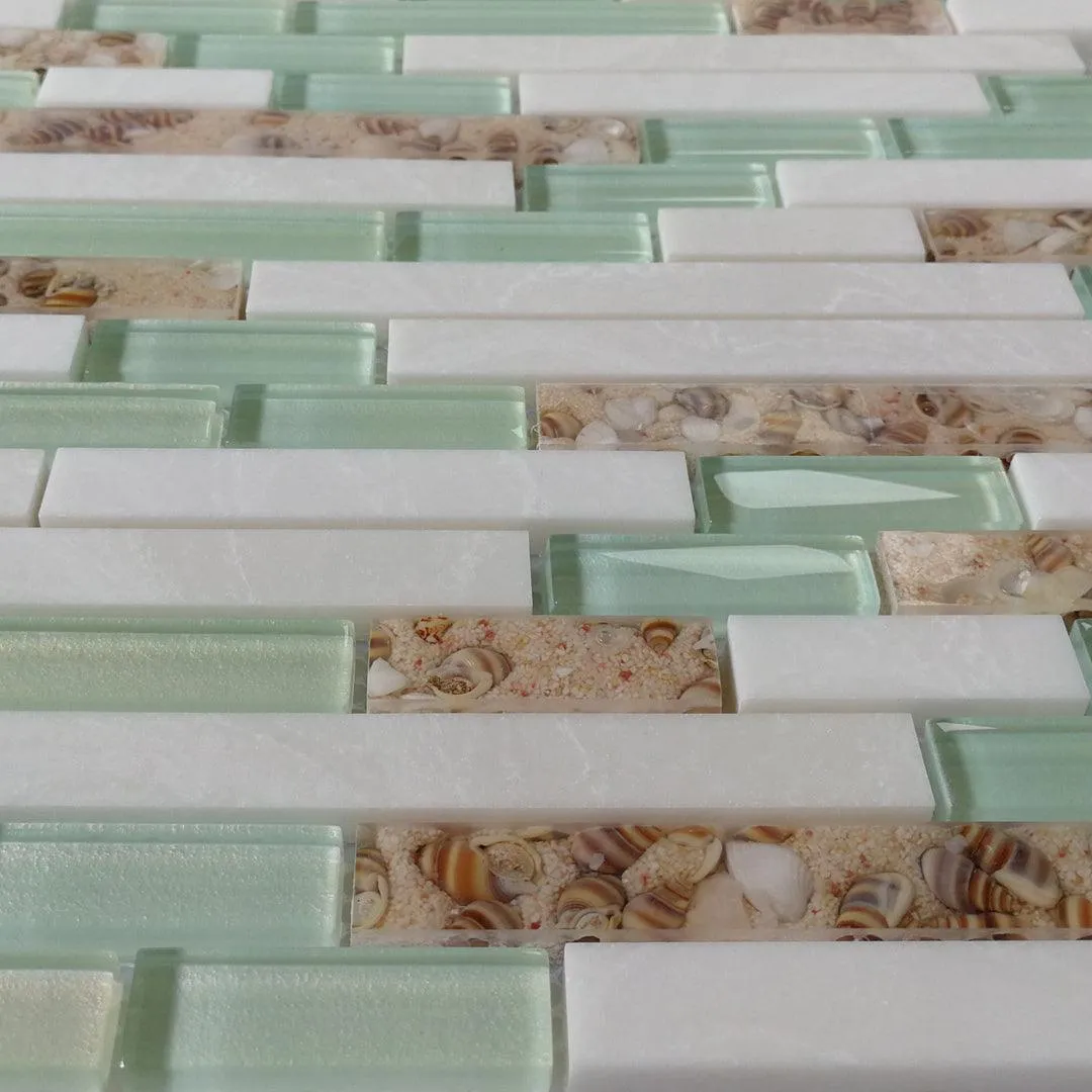 Art3d Oblong Teal Beige Brown 12 in. x 12 in. Glass Stone Mosaic Backsplash Tile(5-Pack), photo 2 of 5