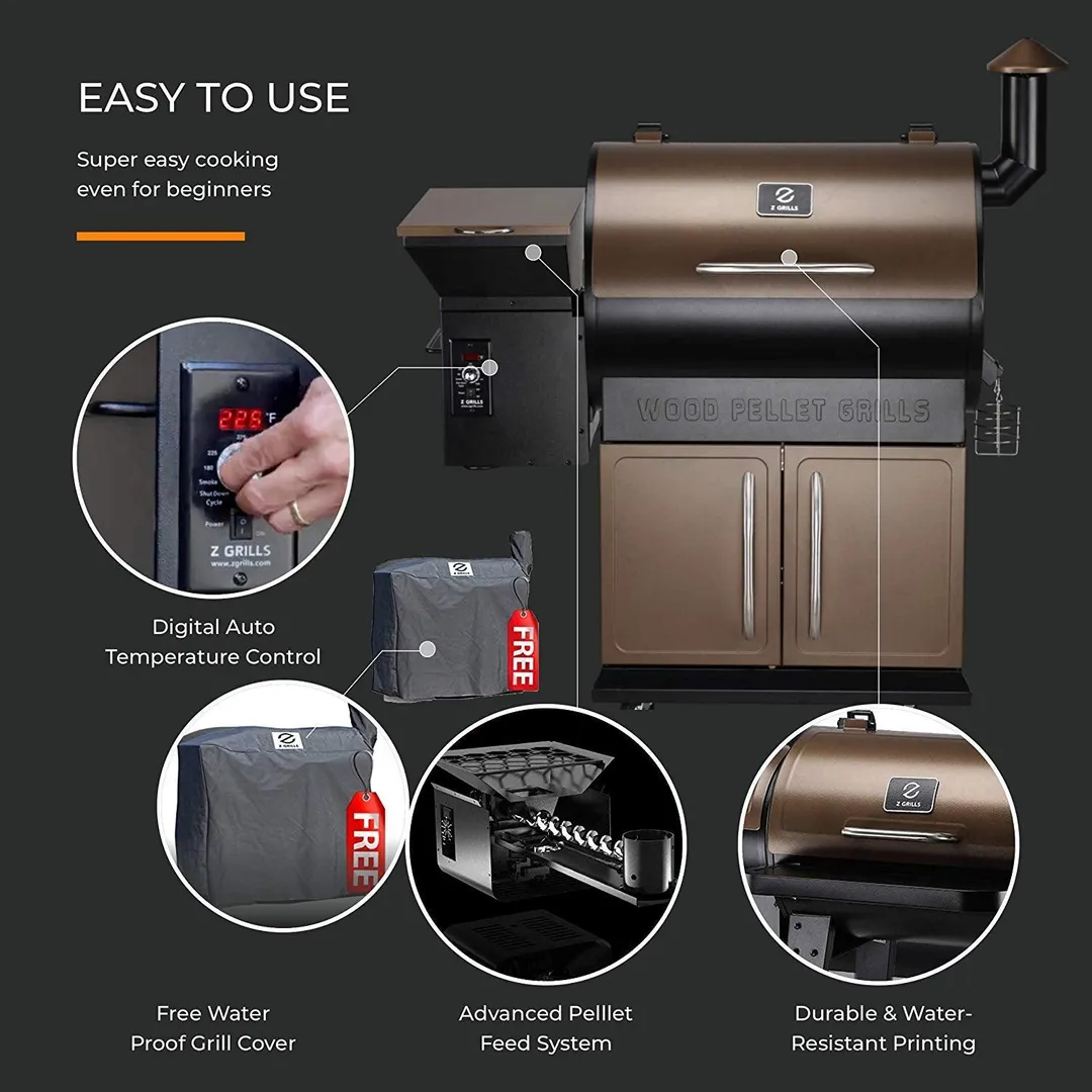 Z GRILLS ZPG-700D 2020 Upgrade Wood Pellet Grill & Smoker, 8 in 1 BBQ Grill Auto Temperature Control, inch Cooking Area, 700 sq in Bronze, photo 3 of 10