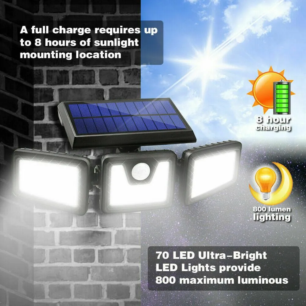 Unbrand 2 Pack - Solar Lights Outdoor, AmeriTop 800LM Wireless LED Solar Motion Sensor Lights Outdoor; 3 Adjustable Heads, 270° Wide Angle Illumination, IP65 Waterproof, Security LED Flood Light, photo 3 of 7