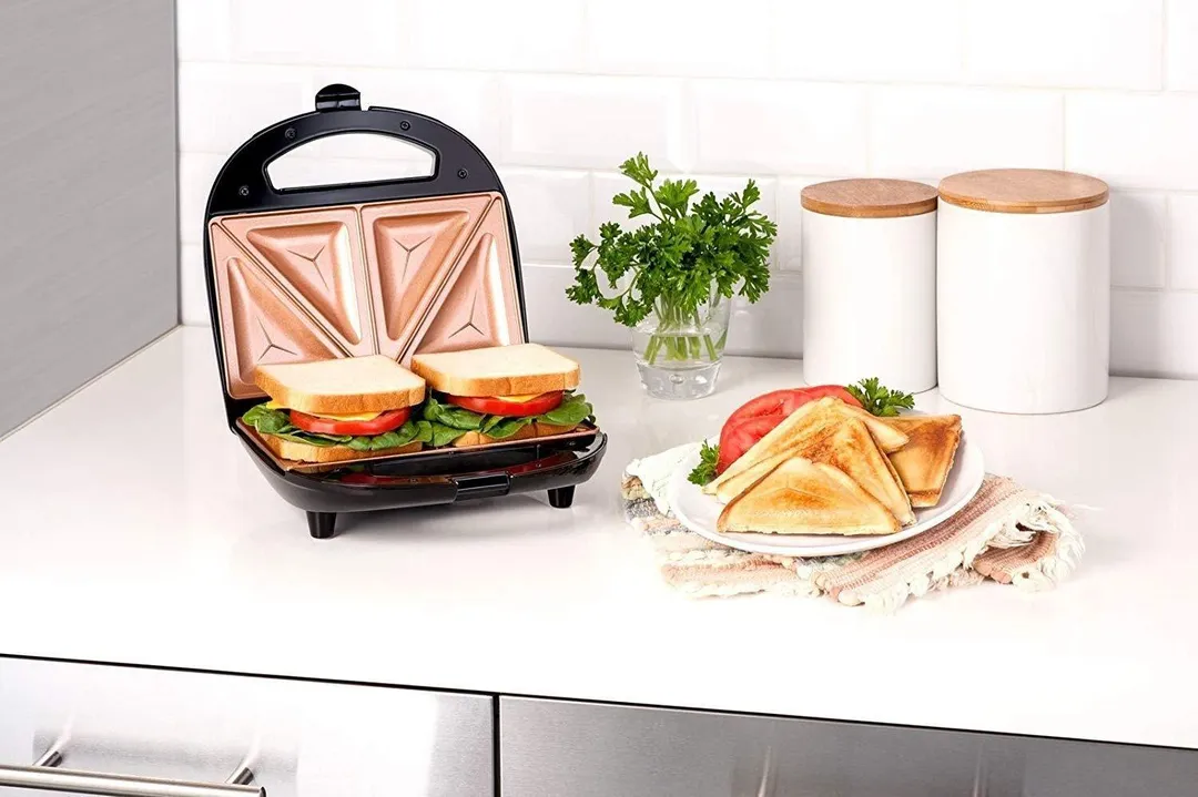 Gotham Steel Sandwich Maker, Toaster and Electric Panini Grill with Ultra Nonstick Copper Surface - Makes 2 Sandwiches in Minutes with Virtually No Clean Up, with Easy Cut Edges and Indicator Lights, photo 5 of 8