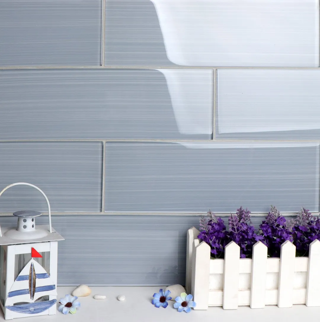 WS Tiles - Hand Painted Soft Gray 4 in. x 12 in. Individual Glass Subway Wall Tile (5 sq. ft / Case), photo 3 of 3
