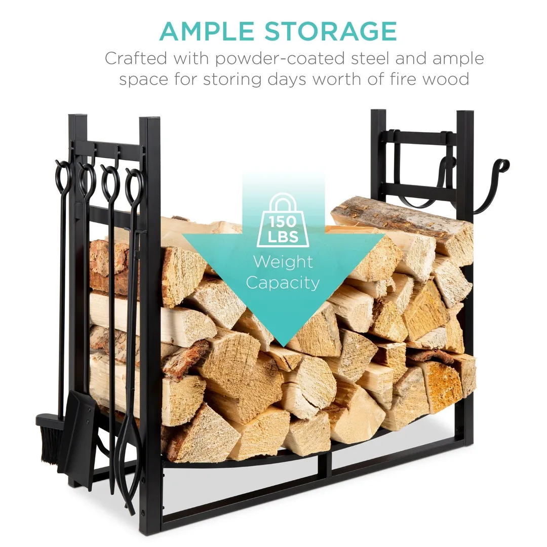 Best Choice Products 33.5in Steel Firewood Log Rack & Tool Set for Fire Pit, Fireplace w/ Kindling Holder, photo 2 of 7