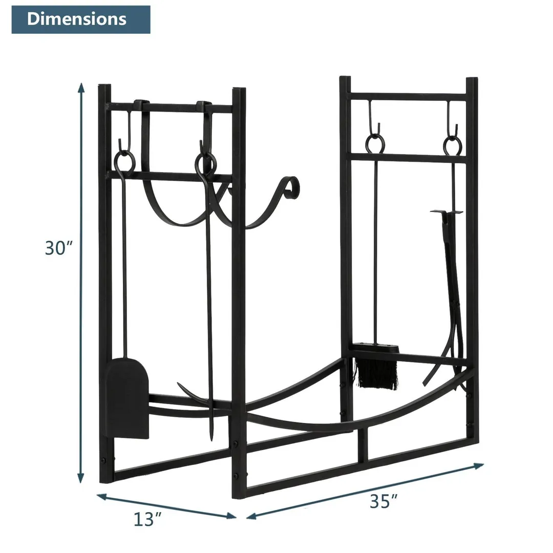 Ktaxon 35 Inch Heavy Duty Outdoor Fireplace Firewood Log Rack w/ Tools and Brackets, photo 4 of 5