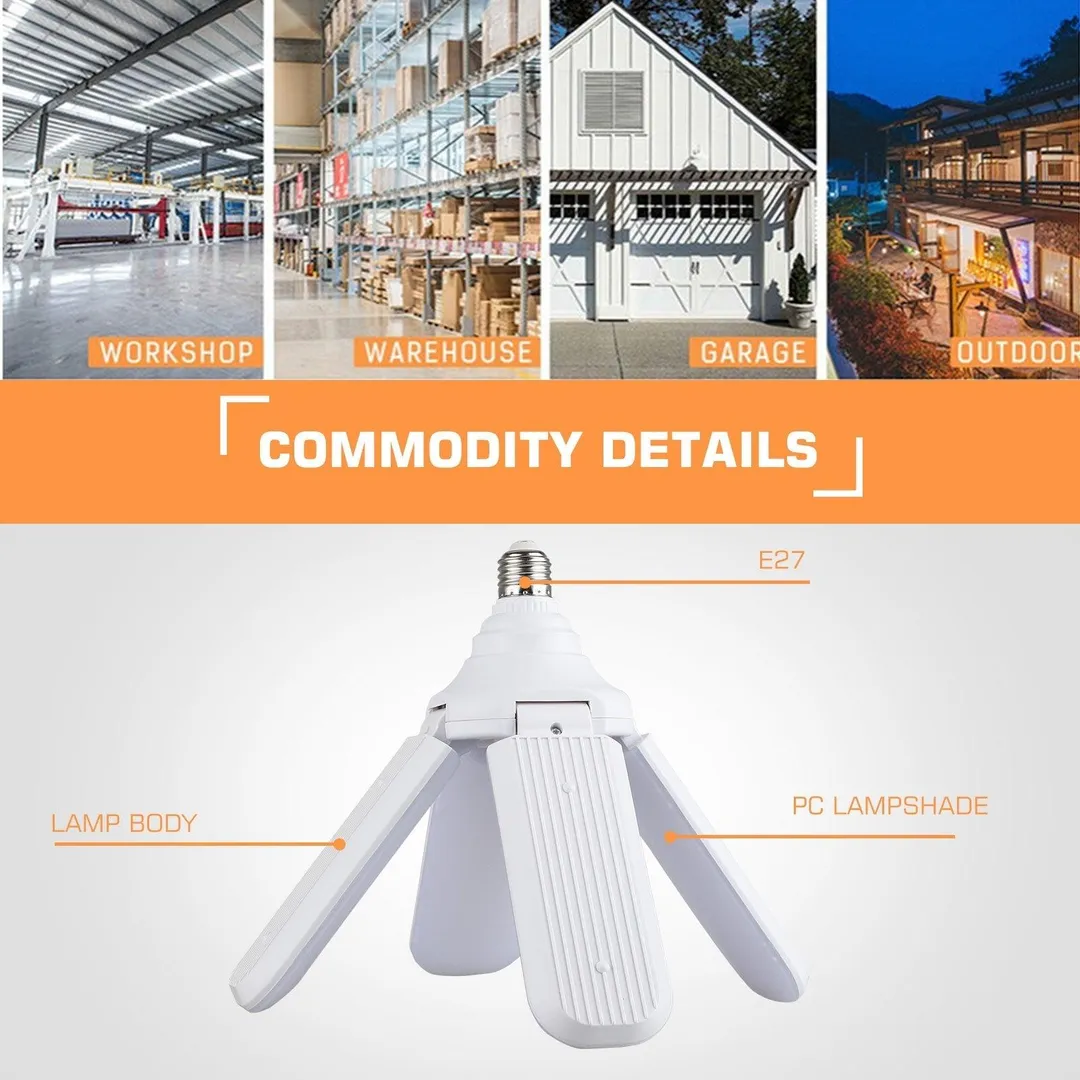Stoneway 60W LED Garage Lights, Trilights LED Garage Ceiling Lighting, High Low Bay Deformable Adjustable Led Light Bulbs 5500LM 6000K, Screw in Tribright Garage Lighting Fixture, photo 7 of 10