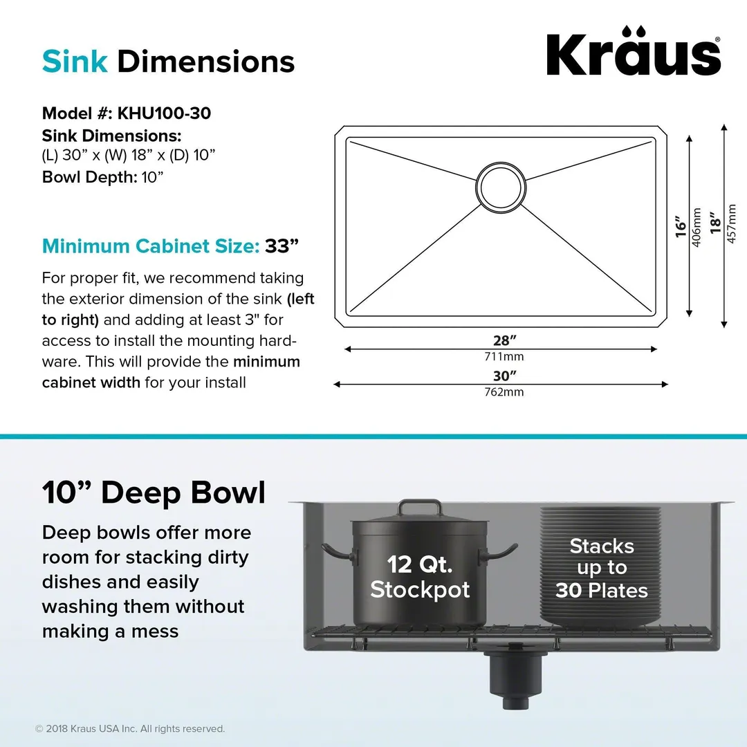KRAUS Standart PRO? 30-inch 16 Gauge Undermount Single Bowl Stainless Steel Kitchen Sink, photo 6 of 15