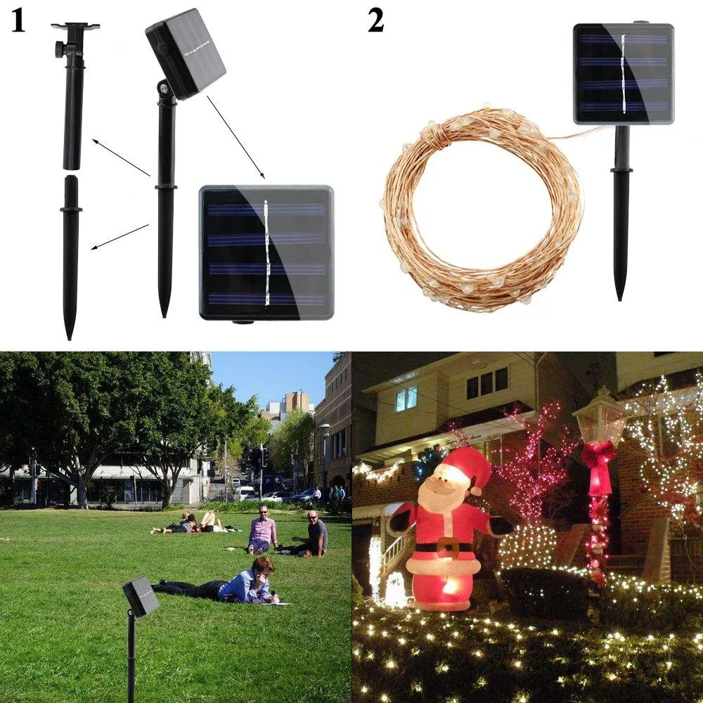 Qishi Solar String Lights Outdoor, 33ft 100 LED Solar Powered Fairy Lights Waterproof Decorative Lighting for Patio Garden Yard Party Wedding (Warm White), photo 6 of 8