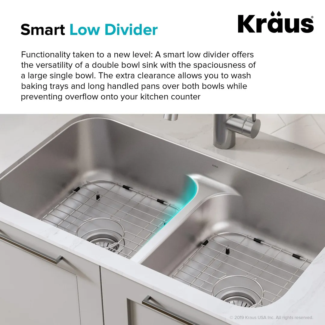 KRAUS Ellis 33-inch 16 Gauge Undermount Kitchen Sink Combo Set with Bolden 18-inch Pull-Down Commercial Kitchen Faucet, Stainless Steel Finish, photo 5 of 9