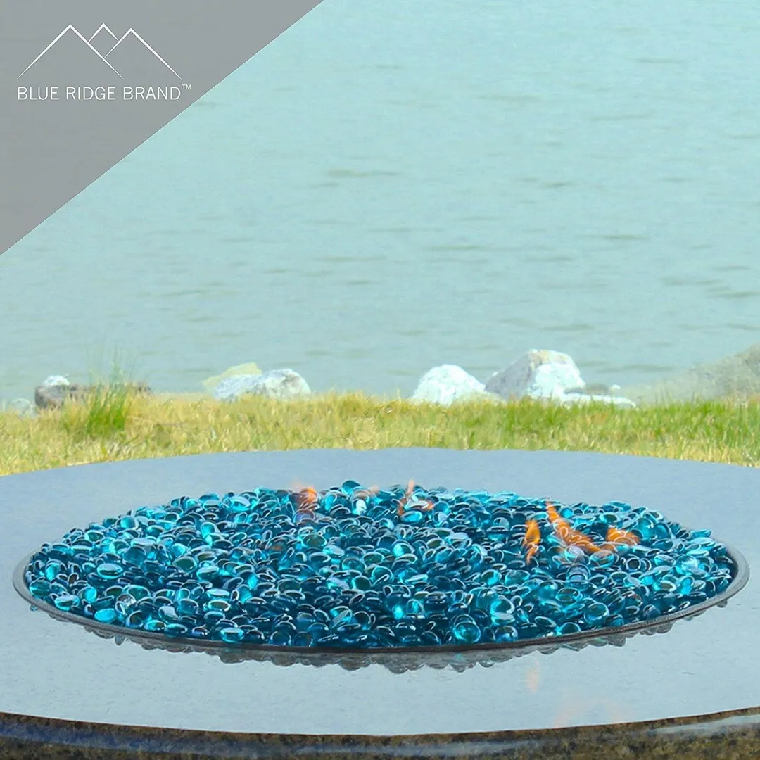 Blue Ridge Brand Fire Pit Glass - Aqua Blue Reflective Fire Glass Beads 3/4" - Reflective Fire Pit Glass Rocks - Blue Ridge Brand™ Reflective Glass Beads for Fireplace and Landscaping 3, 5, 10, 20, 50 Pounds, photo 4 of 6