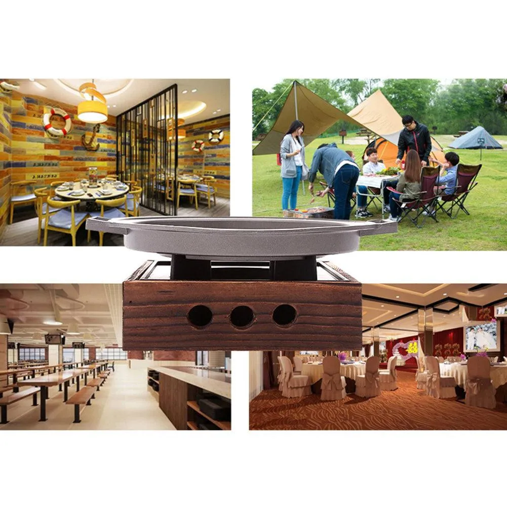 Portable Camping Uncovered Stove Cast Iron Barbecue BBQ Grill Charcoal Smoker Grill for Outdoor Family Cooking Camping Hiking Picnic, photo 7 of 9