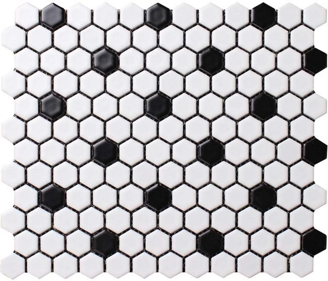 WS Tiles - Value Matte White with Black Dot 11.8 in. x 10.2 in. Porcelain 1" Hexagon Mosaic Floor & Wall Tile (9 sq. ft / Case), photo 3 of 5