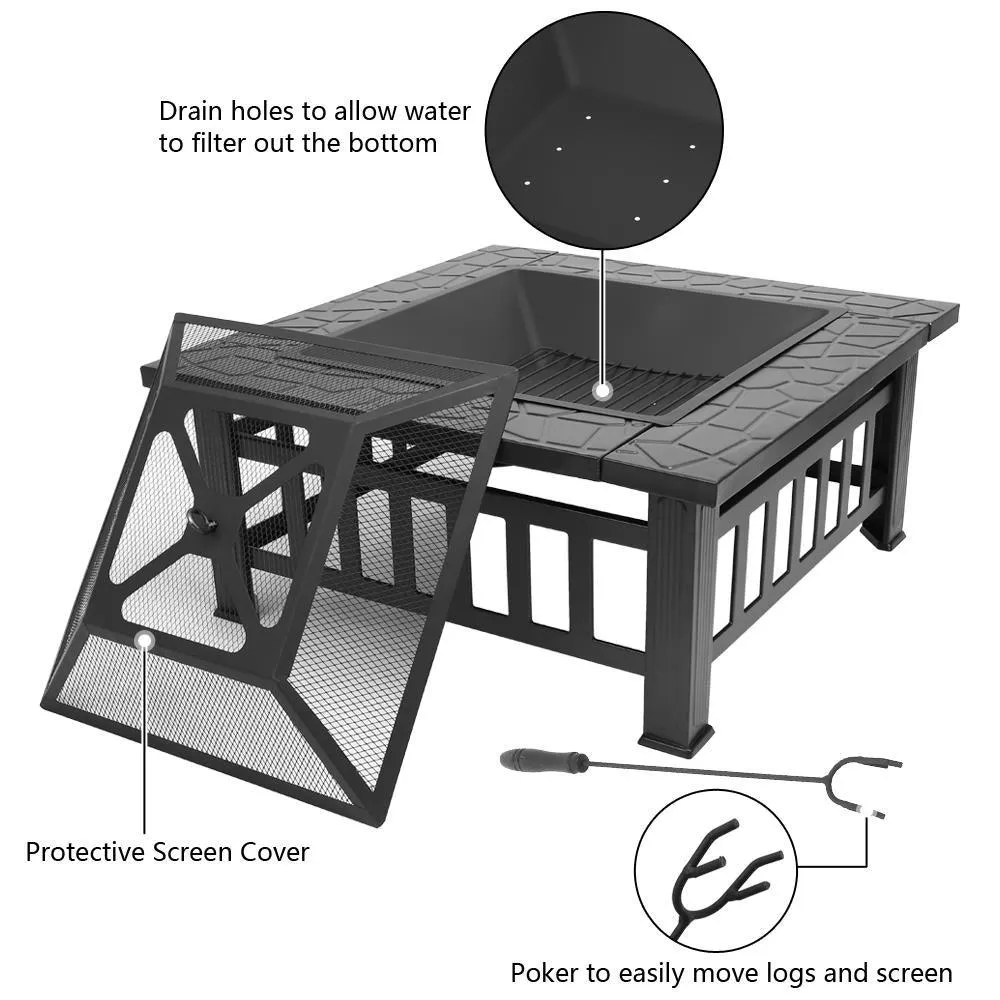 Ktaxon Outdoor 32" Metal Fire Pit Patio Garden Square Stove Fire Pit, photo 7 of 8