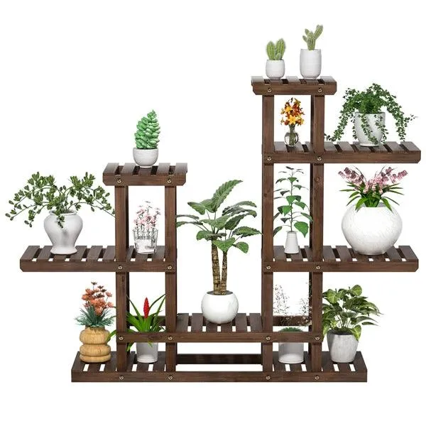 38" Wood Plant Stand Flower Display Shelf Stand 6 Tier for 8 Potted Plants Indoors/Outdoors, photo 2 of 9
