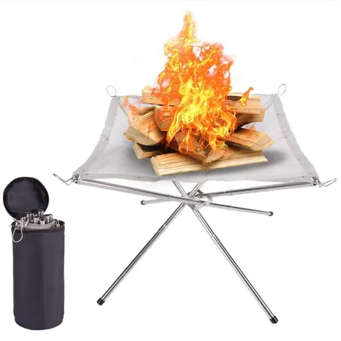 Portable Outdoor Fire Pit,Folding Campfire Stand Collapsible Steel Mesh Fireplace Foldable Outdoor Fireplace with Carrying Bag and Folding Stands for BBQ,Camping,Backyard,Patio,Garden